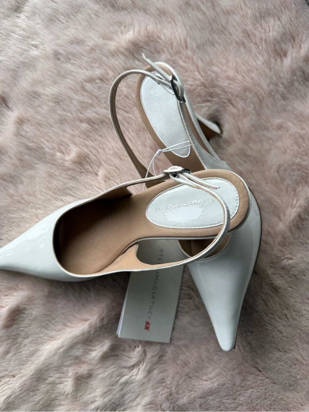 Stella McCartney White Pointed Slingback Heels